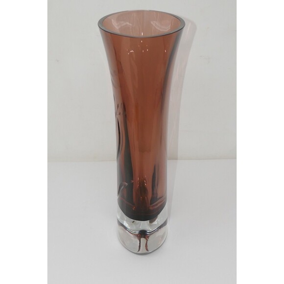 Bombay Heavy Amethyst Purple Art Glass 10" Vase with Etched Flowers - Picture 6 of 11